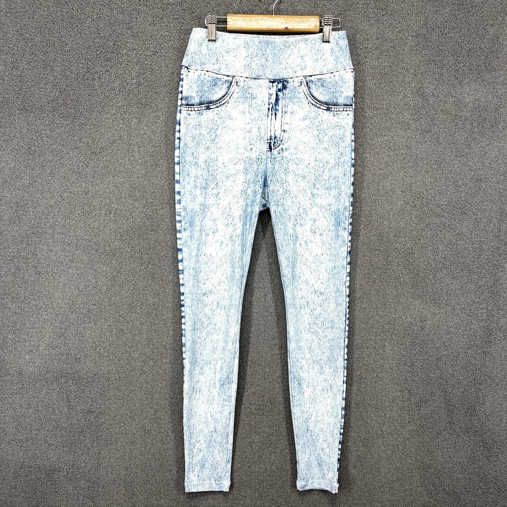 Flamingo‎ Leggings Womens Small Blue Jeans Denim Print High Rise stretch